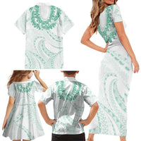 Aloha Lei Onaona Family Matching Short Sleeve Bodycon Dress and Hawaiian Shirt Sage Green Hawaiian Tribal Pattern LT9 - Polynesian Pride
