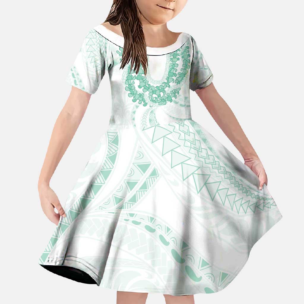 Aloha Lei Onaona Family Matching Tank Maxi Dress and Hawaiian Shirt Sage Green Hawaiian Tribal Pattern LT9 Daughter's Dress Green - Polynesian Pride