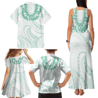Aloha Lei Onaona Family Matching Tank Maxi Dress and Hawaiian Shirt Sage Green Hawaiian Tribal Pattern LT9 - Polynesian Pride