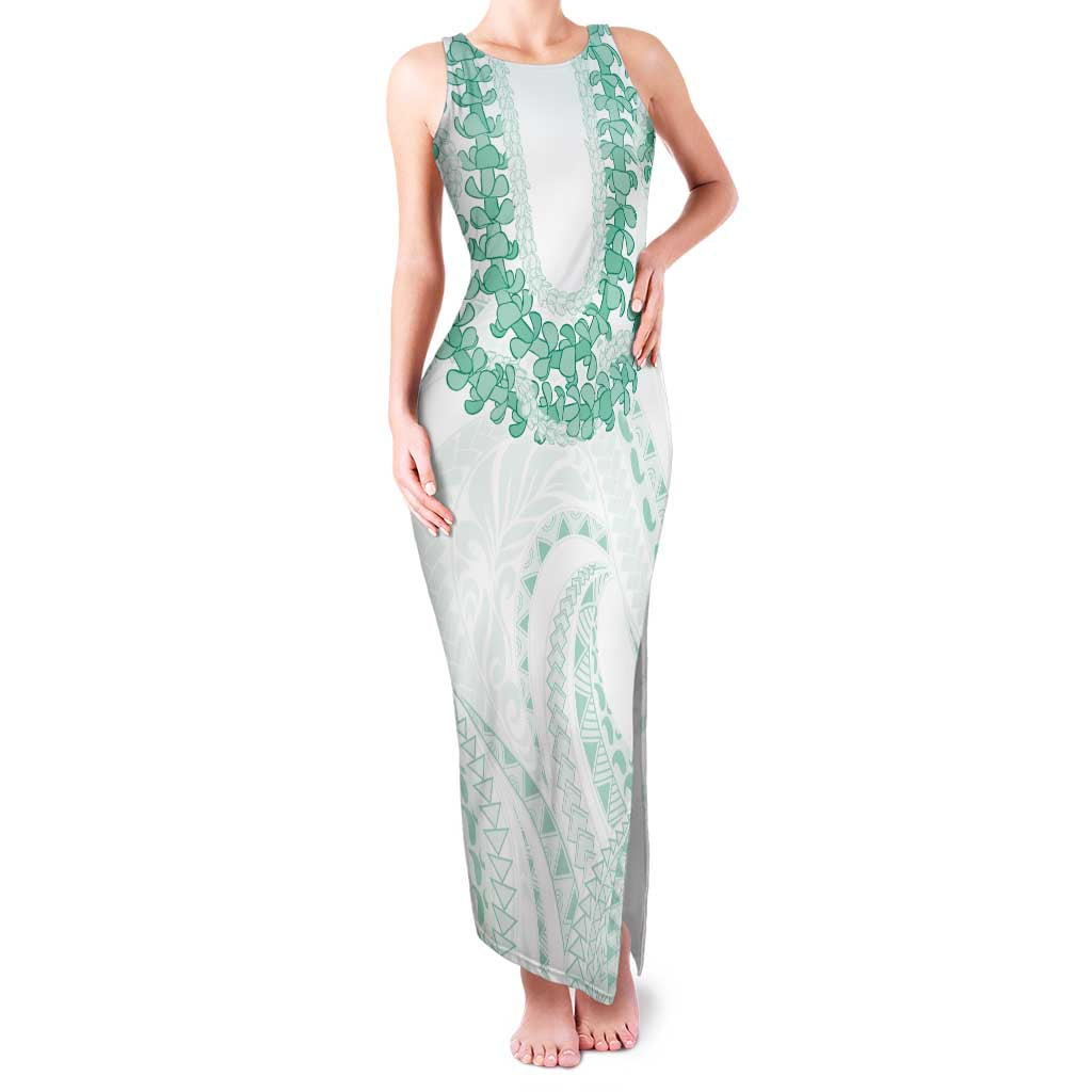 Aloha Lei Onaona Family Matching Tank Maxi Dress and Hawaiian Shirt Sage Green Hawaiian Tribal Pattern LT9 Mom's Dress Green - Polynesian Pride
