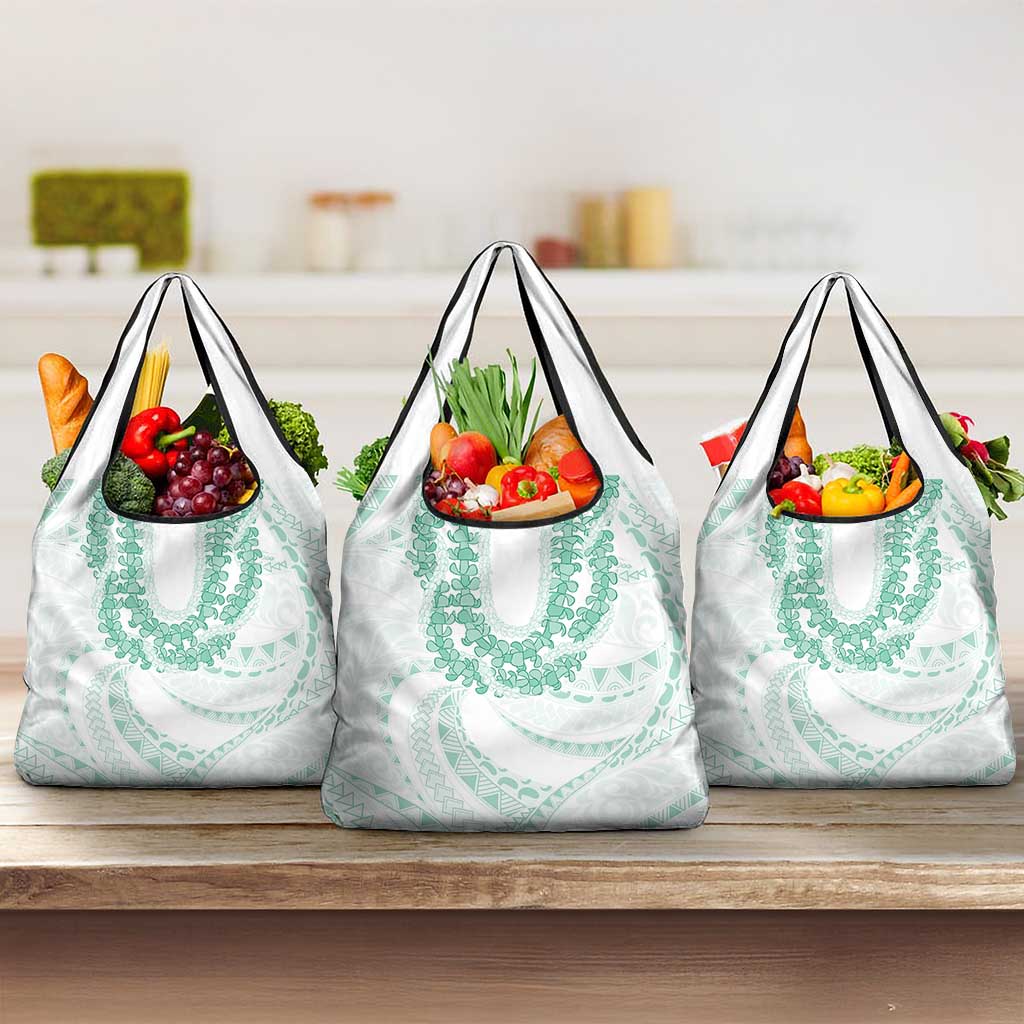 Aloha Lei Onaona Grocery Bag Sage Green Hawaiian Tribal Pattern