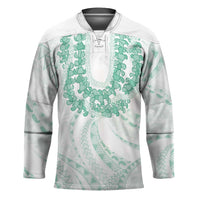 Aloha Lei Onaona Hockey Jersey Sage Green Hawaiian Tribal Pattern - Polynesian Pride