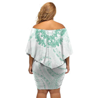 Aloha Lei Onaona Off Shoulder Short Dress Sage Green Hawaiian Tribal Pattern