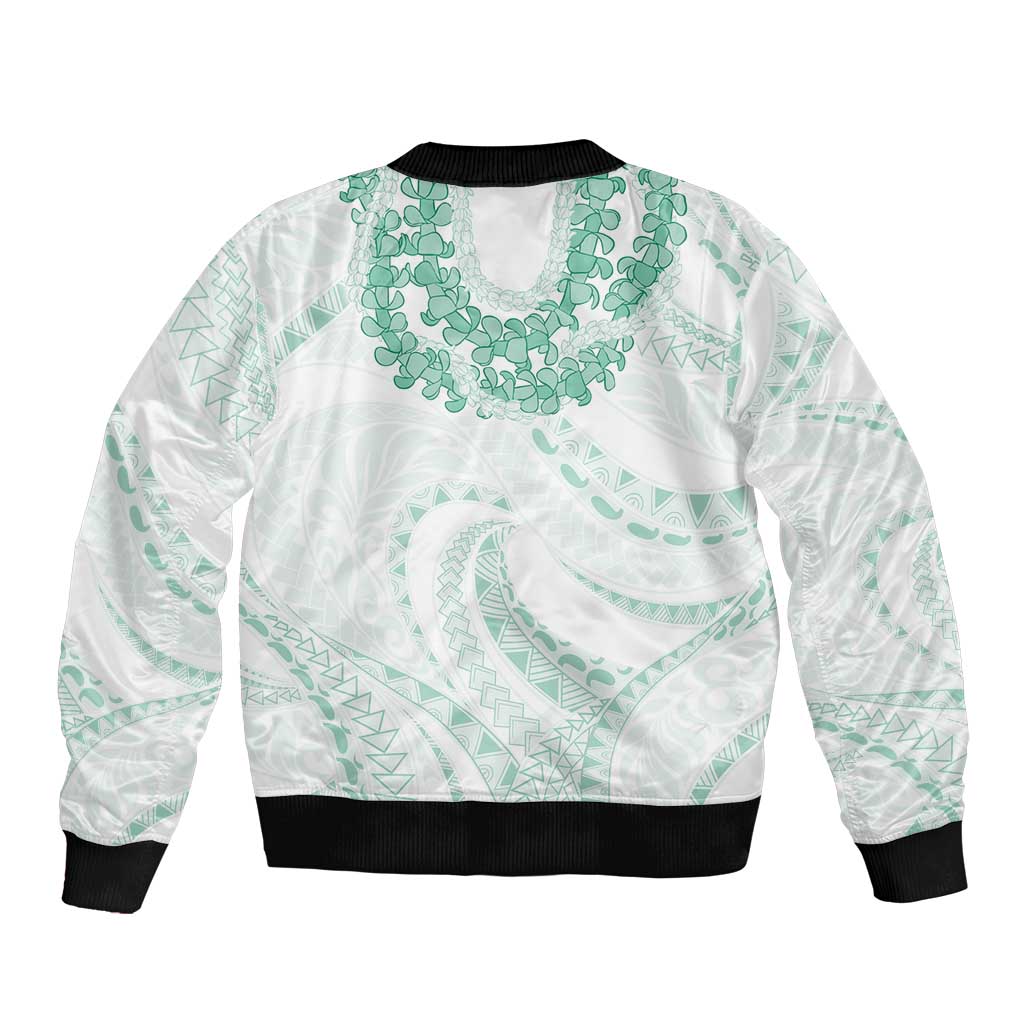 Aloha Lei Onaona Sleeve Zip Bomber Jacket Sage Green Hawaiian Tribal Pattern