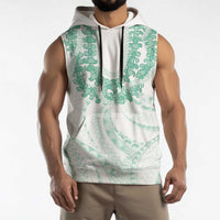 Aloha Lei Onaona Sleeveless Hoodie Sage Green Hawaiian Tribal Pattern - Polynesian Pride