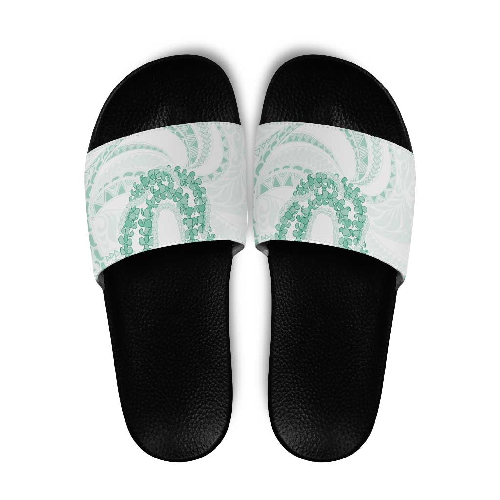 Aloha Lei Onaona Slide Sandals Sage Green Hawaiian Tribal Pattern - Polynesian Pride