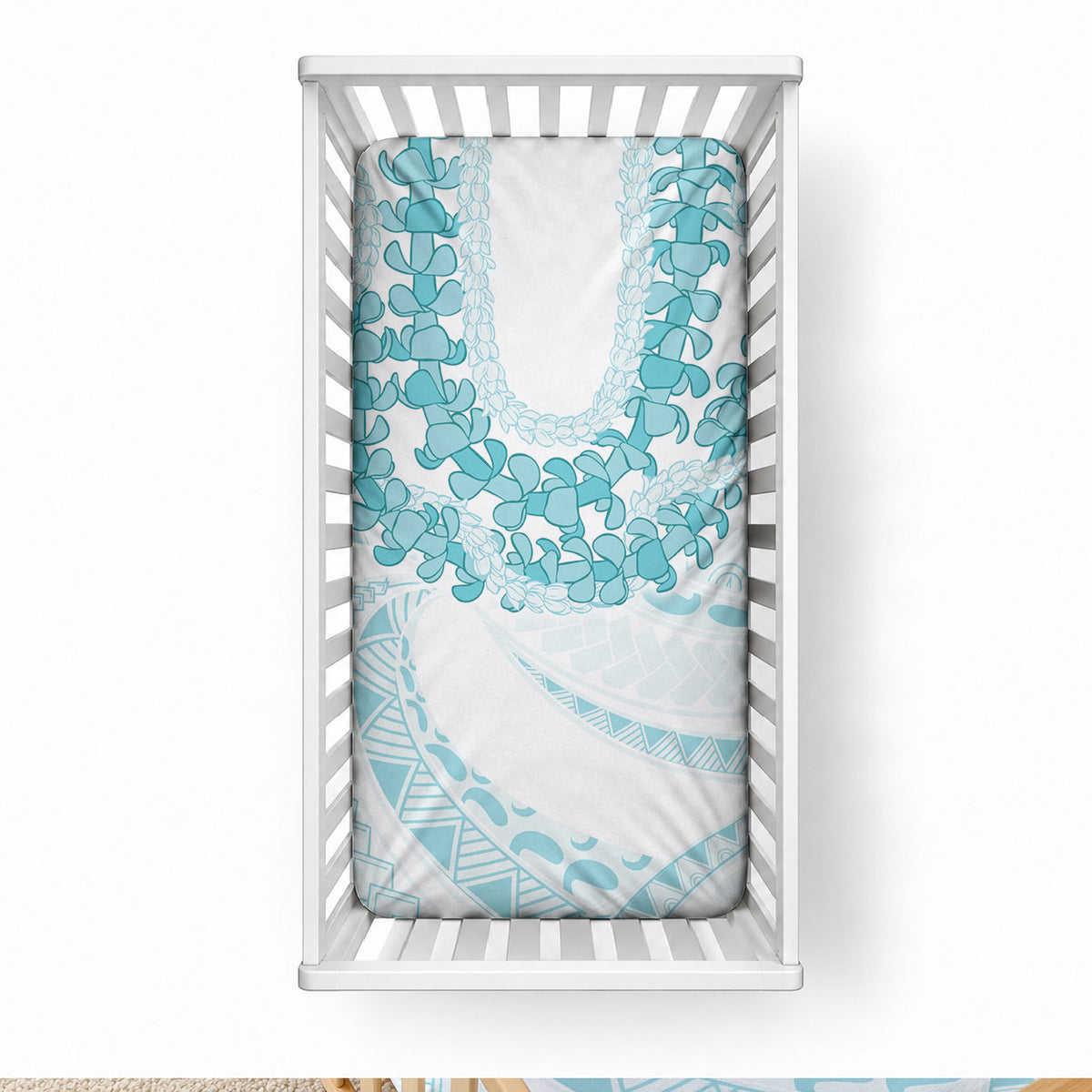 Aloha Lei Onaona Baby Bed Cover Teal Hawaiian Tribal Pattern LT9 28 × 52 in Teal - Polynesian Pride