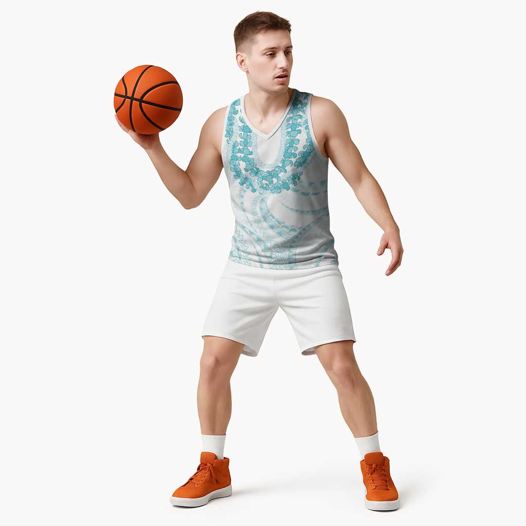 Aloha Lei Onaona Basketball Jersey Teal Hawaiian Tribal Pattern - Polynesian Pride