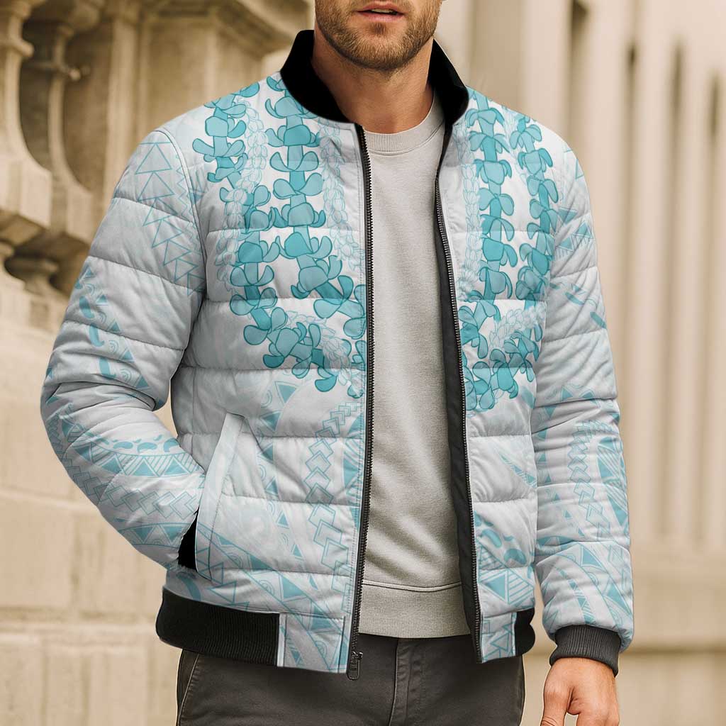 Aloha Lei Onaona Bomber Puffer Jacket Teal Hawaiian Tribal Pattern - Polynesian Pride