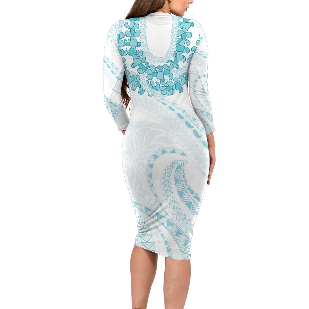 Aloha Lei Onaona Family Matching Long Sleeve Bodycon Dress and Hawaiian Shirt Teal Hawaiian Tribal Pattern LT9 - Polynesian Pride