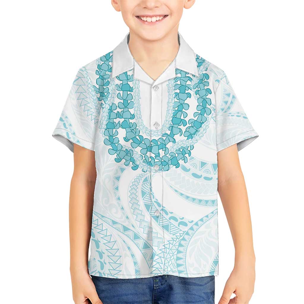 Aloha Lei Onaona Family Matching Long Sleeve Bodycon Dress and Hawaiian Shirt Teal Hawaiian Tribal Pattern LT9 Son's Shirt Teal - Polynesian Pride