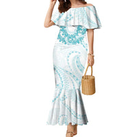 Aloha Lei Onaona Family Matching Mermaid Dress and Hawaiian Shirt Teal Hawaiian Tribal Pattern LT9 Mom's Dress Teal - Polynesian Pride