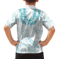 Aloha Lei Onaona Family Matching Off The Shoulder Long Sleeve Dress and Hawaiian Shirt Teal Hawaiian Tribal Pattern LT9 - Polynesian Pride