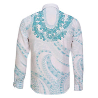 Aloha Lei Onaona Family Matching Off The Shoulder Long Sleeve Dress and Hawaiian Shirt Teal Hawaiian Tribal Pattern LT9 - Polynesian Pride