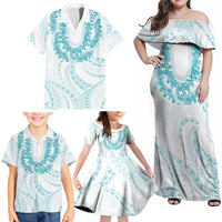 Aloha Lei Onaona Family Matching Off Shoulder Maxi Dress and Hawaiian Shirt Teal Hawaiian Tribal Pattern LT9 - Polynesian Pride