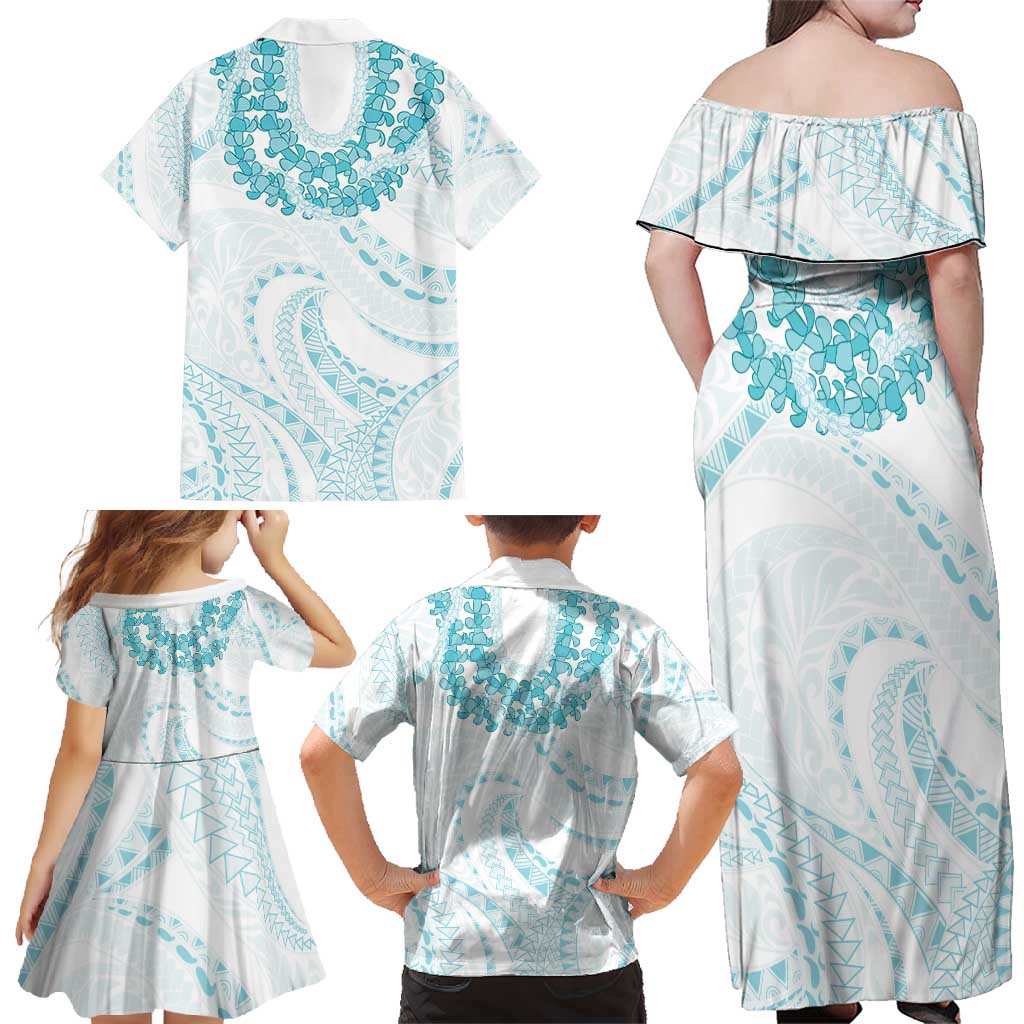 Aloha Lei Onaona Family Matching Off Shoulder Maxi Dress and Hawaiian Shirt Teal Hawaiian Tribal Pattern LT9 - Polynesian Pride