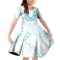 Aloha Lei Onaona Family Matching Off Shoulder Short Dress and Hawaiian Shirt Teal Hawaiian Tribal Pattern LT9 Daughter's Dress Teal - Polynesian Pride