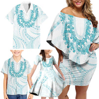 Aloha Lei Onaona Family Matching Off Shoulder Short Dress and Hawaiian Shirt Teal Hawaiian Tribal Pattern LT9 - Polynesian Pride