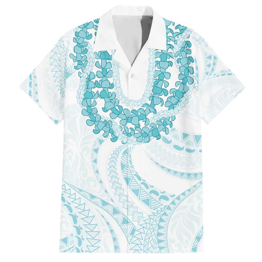 Aloha Lei Onaona Family Matching Off Shoulder Short Dress and Hawaiian Shirt Teal Hawaiian Tribal Pattern LT9 Dad's Shirt - Short Sleeve Teal - Polynesian Pride