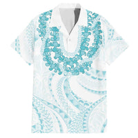 Aloha Lei Onaona Family Matching Off Shoulder Short Dress and Hawaiian Shirt Teal Hawaiian Tribal Pattern LT9 Dad's Shirt - Short Sleeve Teal - Polynesian Pride