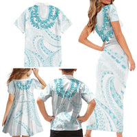Aloha Lei Onaona Family Matching Short Sleeve Bodycon Dress and Hawaiian Shirt Teal Hawaiian Tribal Pattern LT9 - Polynesian Pride