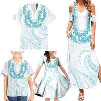 Aloha Lei Onaona Family Matching Summer Maxi Dress and Hawaiian Shirt Teal Hawaiian Tribal Pattern LT9 - Polynesian Pride