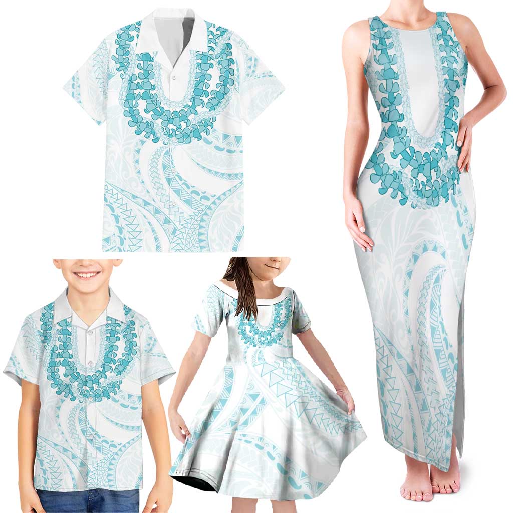 Aloha Lei Onaona Family Matching Tank Maxi Dress and Hawaiian Shirt Teal Hawaiian Tribal Pattern LT9 - Polynesian Pride