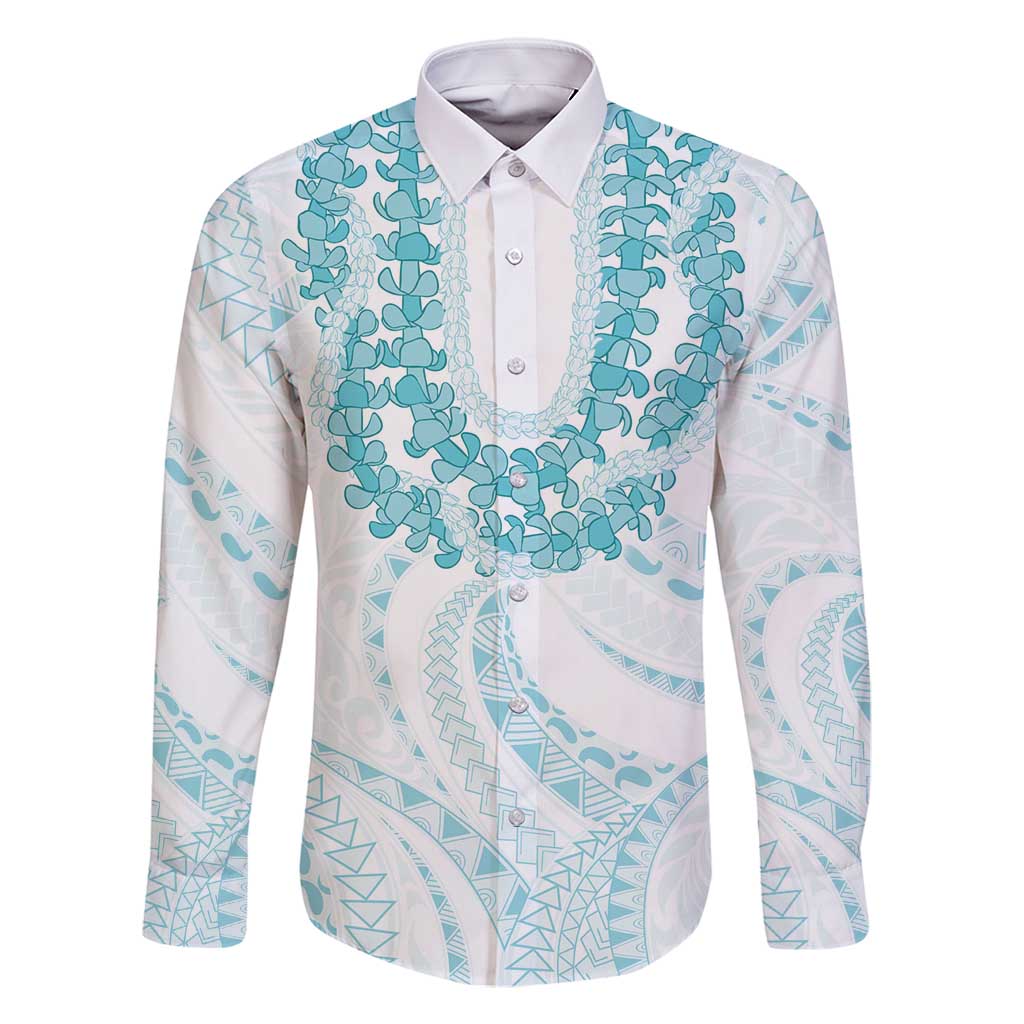 Aloha Lei Onaona Family Matching Tank Maxi Dress and Hawaiian Shirt Teal Hawaiian Tribal Pattern LT9 Dad's Shirt - Long Sleeve Teal - Polynesian Pride