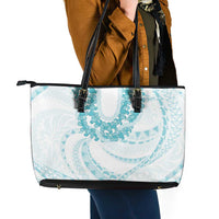 Aloha Lei Onaona Leather Tote Bag Teal Hawaiian Tribal Pattern