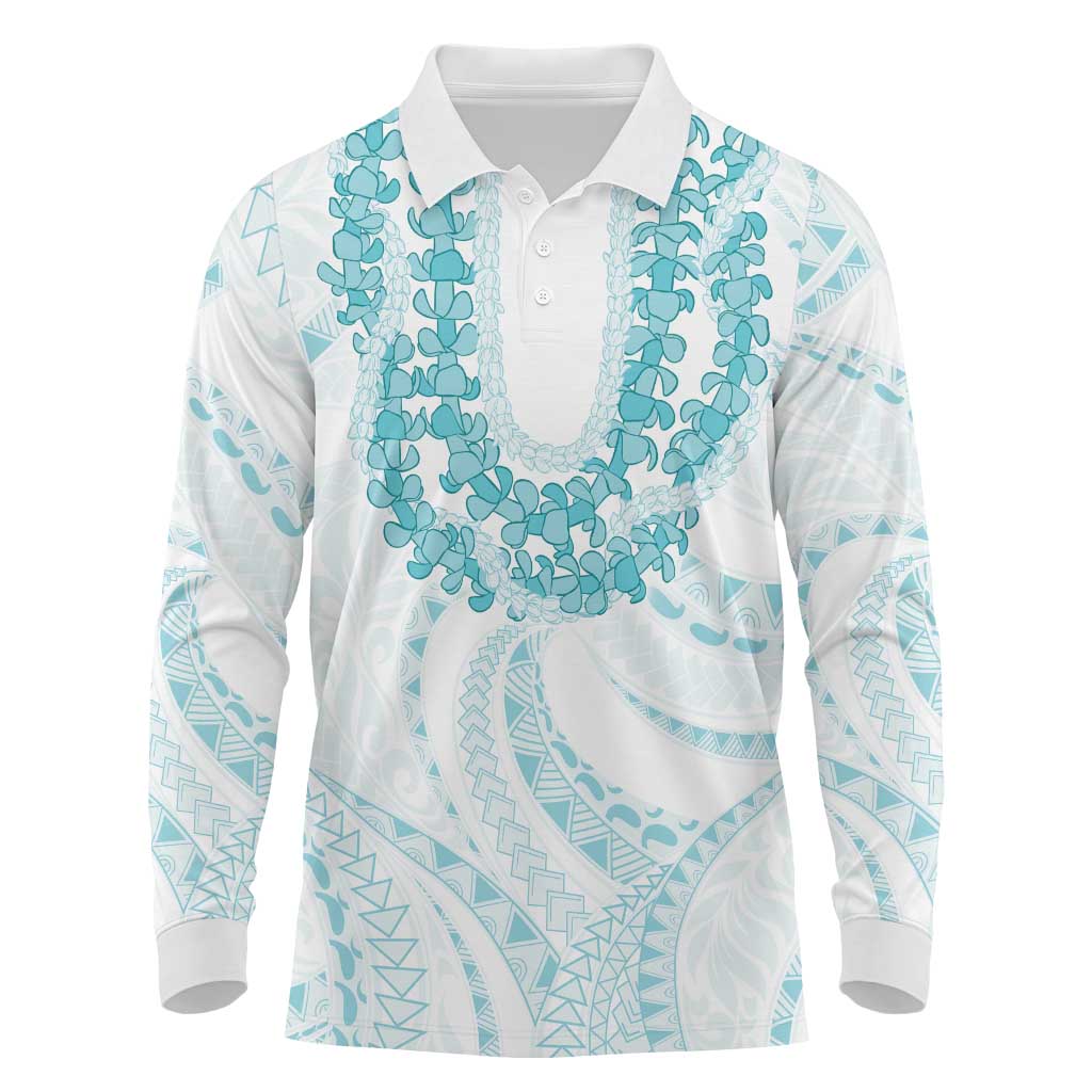 Aloha Lei Onaona Long Sleeve Polo Shirt Teal Hawaiian Tribal Pattern