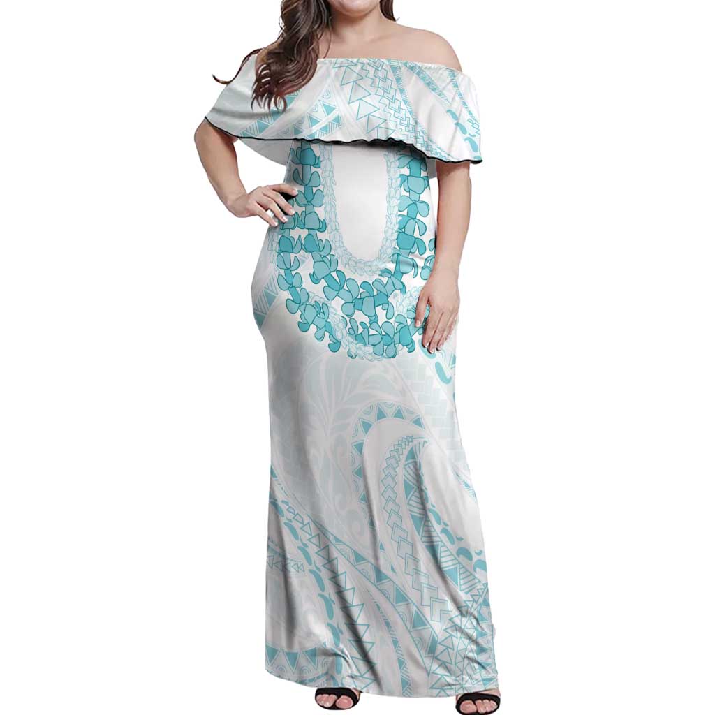 Aloha Lei Onaona Off Shoulder Maxi Dress Teal Hawaiian Tribal Pattern