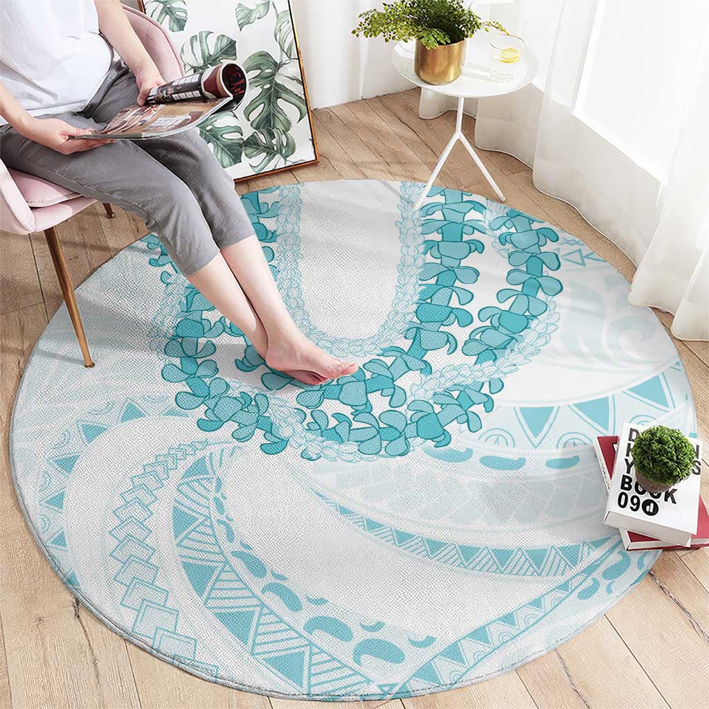 Aloha Lei Onaona Round Carpet Teal Hawaiian Tribal Pattern