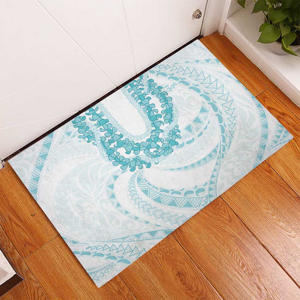 Aloha Lei Onaona Rubber Doormat Teal Hawaiian Tribal Pattern