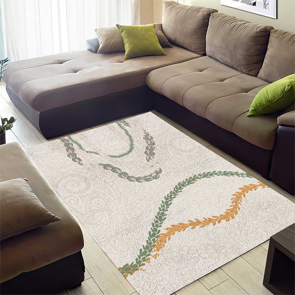 Aloha Lei Mikioi Area Rug Beige Polynesian Tribal Tatau Pattern
