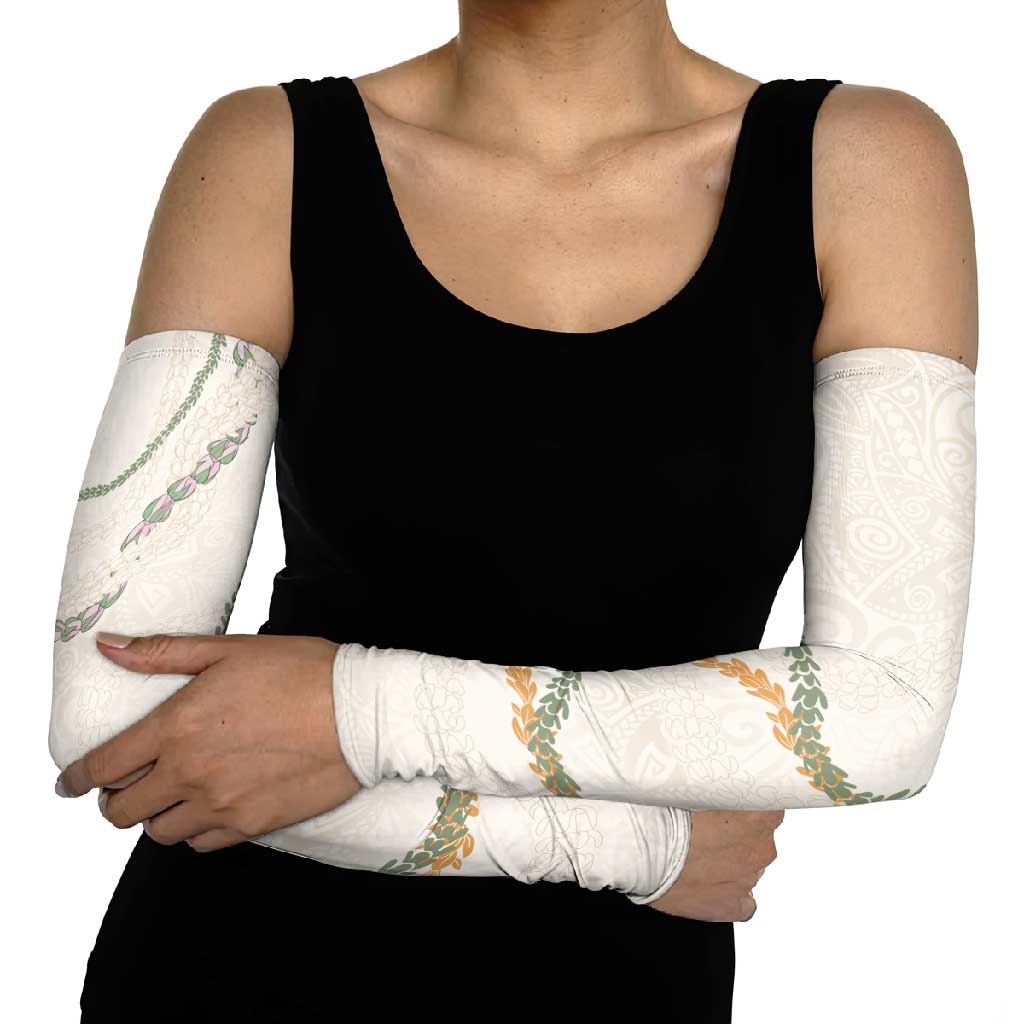 Aloha Lei Mikioi Arm Sleeves Beige Polynesian Tribal Tatau Pattern - Polynesian Pride
