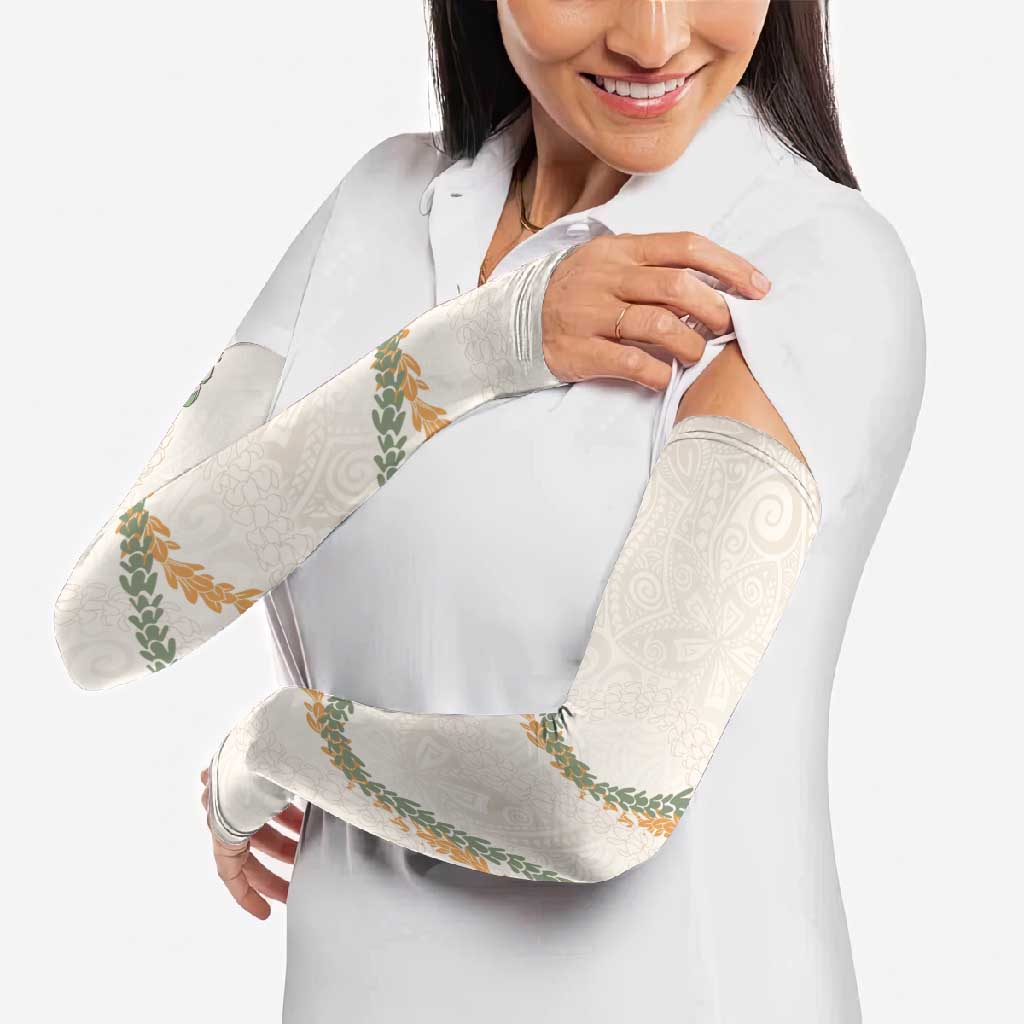 Aloha Lei Mikioi Arm Sleeves Beige Polynesian Tribal Tatau Pattern - Polynesian Pride