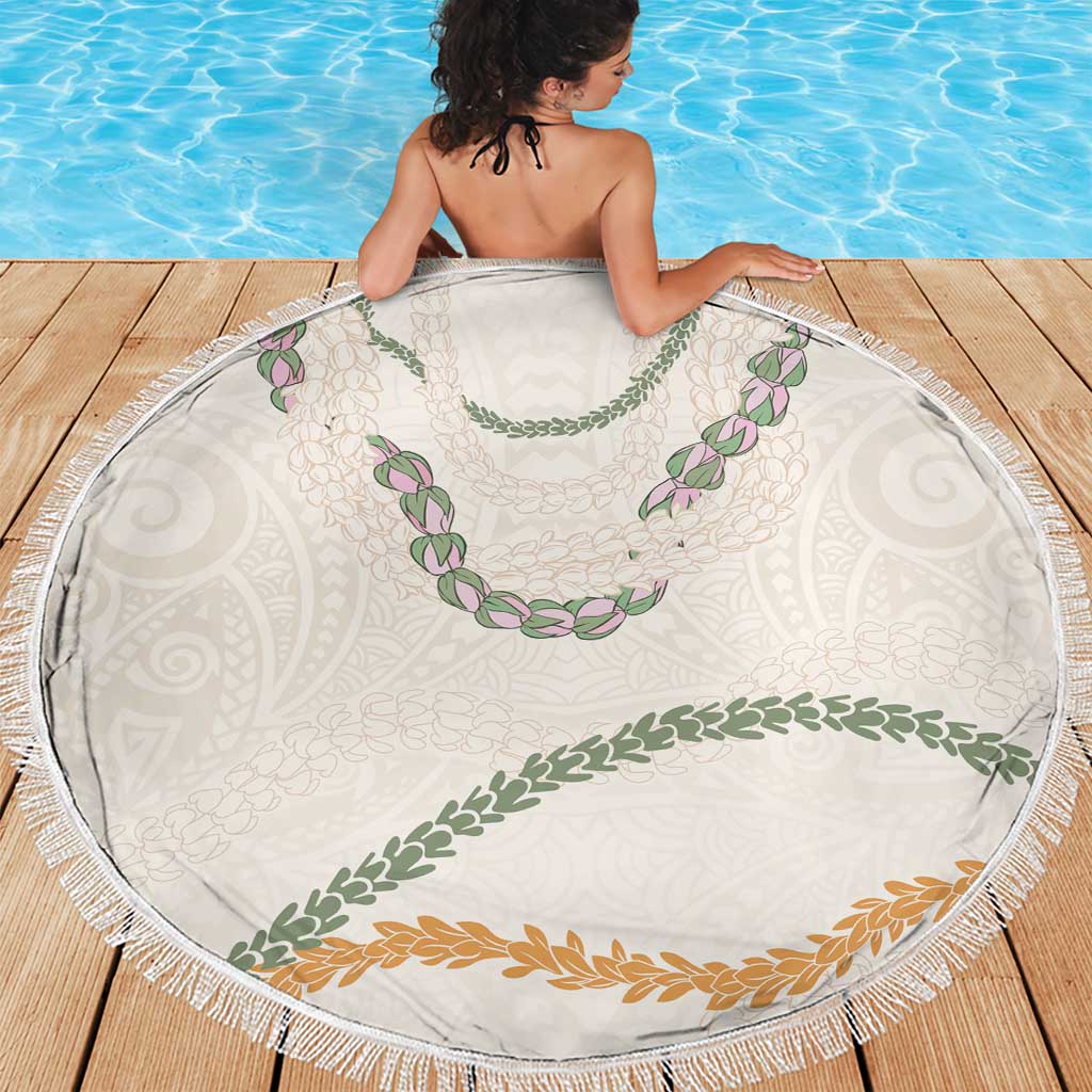 Aloha Lei Mikioi Beach Blanket Beige Polynesian Tribal Tatau Pattern