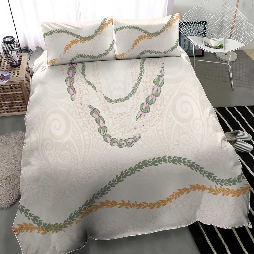 Aloha Lei Mikioi Bedding Set Beige Polynesian Tribal Tatau Pattern