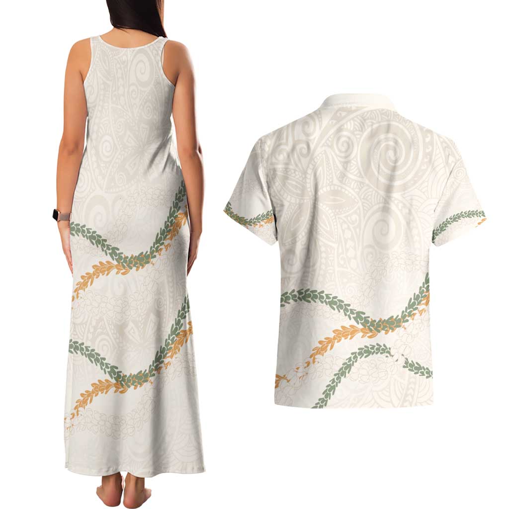 Aloha Lei Mikioi Couples Matching Tank Maxi Dress and Hawaiian Shirt Beige Polynesian Tribal Tatau Pattern