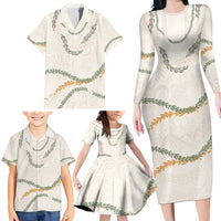 Aloha Lei Mikioi Family Matching Long Sleeve Bodycon Dress and Hawaiian Shirt Beige Polynesian Tribal Tatau Pattern LT9 - Polynesian Pride