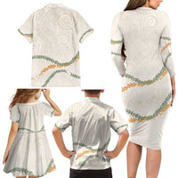 Aloha Lei Mikioi Family Matching Long Sleeve Bodycon Dress and Hawaiian Shirt Beige Polynesian Tribal Tatau Pattern LT9 - Polynesian Pride