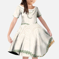 Aloha Lei Mikioi Family Matching Mermaid Dress and Hawaiian Shirt Beige Polynesian Tribal Tatau Pattern LT9 Daughter's Dress Beige - Polynesian Pride