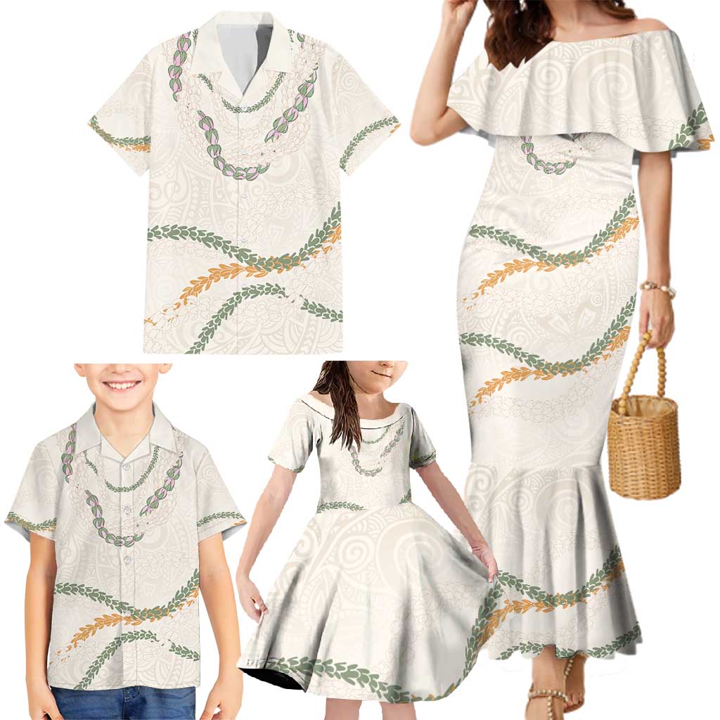 Aloha Lei Mikioi Family Matching Mermaid Dress and Hawaiian Shirt Beige Polynesian Tribal Tatau Pattern LT9 - Polynesian Pride