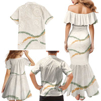 Aloha Lei Mikioi Family Matching Mermaid Dress and Hawaiian Shirt Beige Polynesian Tribal Tatau Pattern LT9 - Polynesian Pride