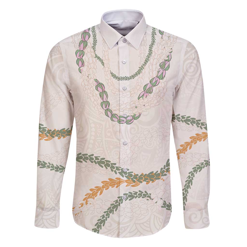Aloha Lei Mikioi Family Matching Mermaid Dress and Hawaiian Shirt Beige Polynesian Tribal Tatau Pattern LT9 Dad's Shirt - Long Sleeve Beige - Polynesian Pride