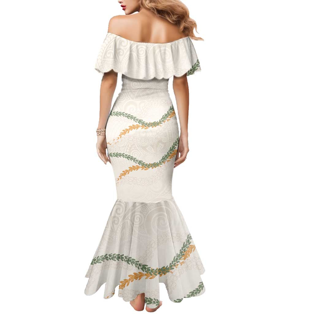 Aloha Lei Mikioi Family Matching Mermaid Dress and Hawaiian Shirt Beige Polynesian Tribal Tatau Pattern LT9 - Polynesian Pride