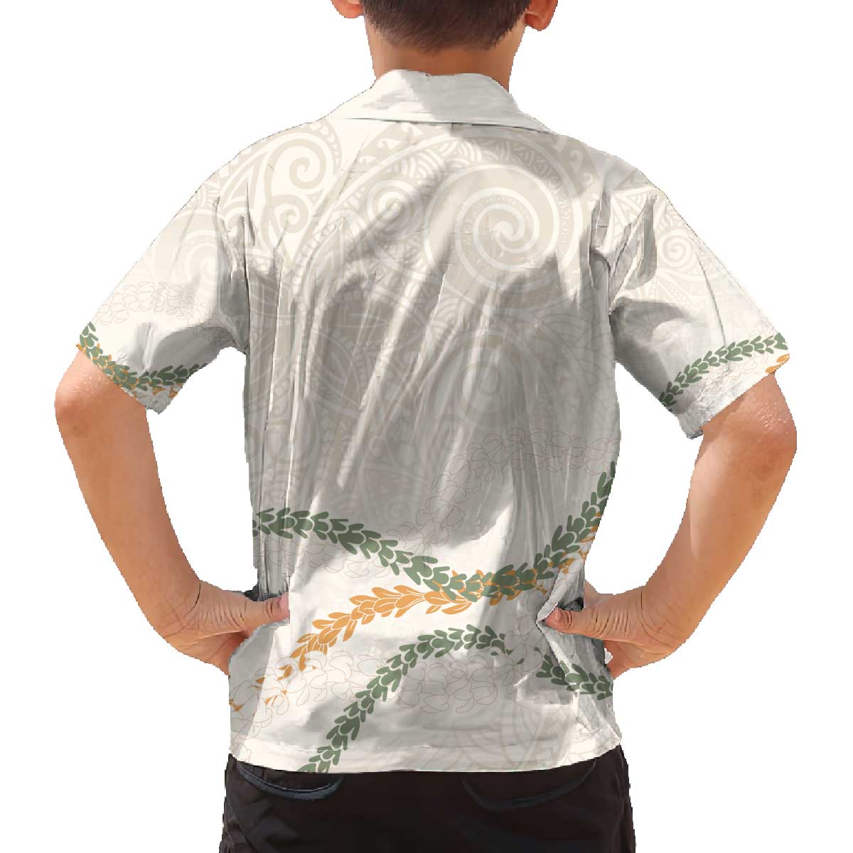 Aloha Lei Mikioi Family Matching Off The Shoulder Long Sleeve Dress and Hawaiian Shirt Beige Polynesian Tribal Tatau Pattern LT9 - Polynesian Pride