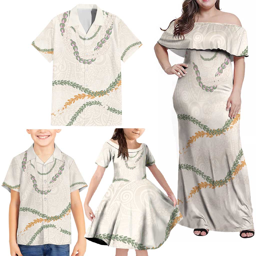 Aloha Lei Mikioi Family Matching Off Shoulder Maxi Dress and Hawaiian Shirt Beige Polynesian Tribal Tatau Pattern LT9 - Polynesian Pride