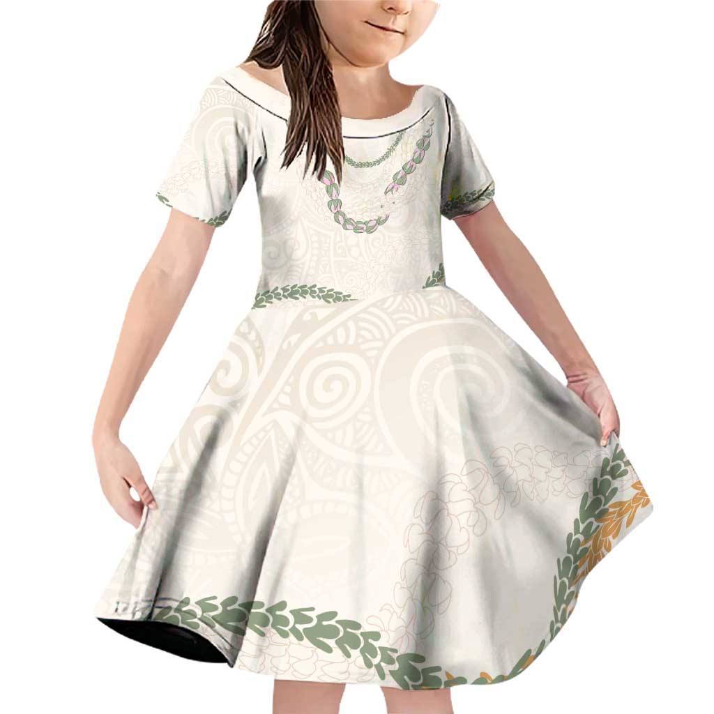 Aloha Lei Mikioi Family Matching Off Shoulder Short Dress and Hawaiian Shirt Beige Polynesian Tribal Tatau Pattern LT9 Daughter's Dress Beige - Polynesian Pride