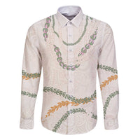 Aloha Lei Mikioi Family Matching Off Shoulder Short Dress and Hawaiian Shirt Beige Polynesian Tribal Tatau Pattern LT9 Dad's Shirt - Long Sleeve Beige - Polynesian Pride